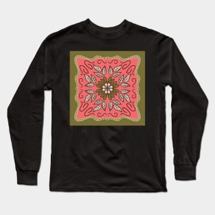 Blush Pink and Soft Olive Green square floral Provencal 'scarf' style design Long Sleeve T-Shirt